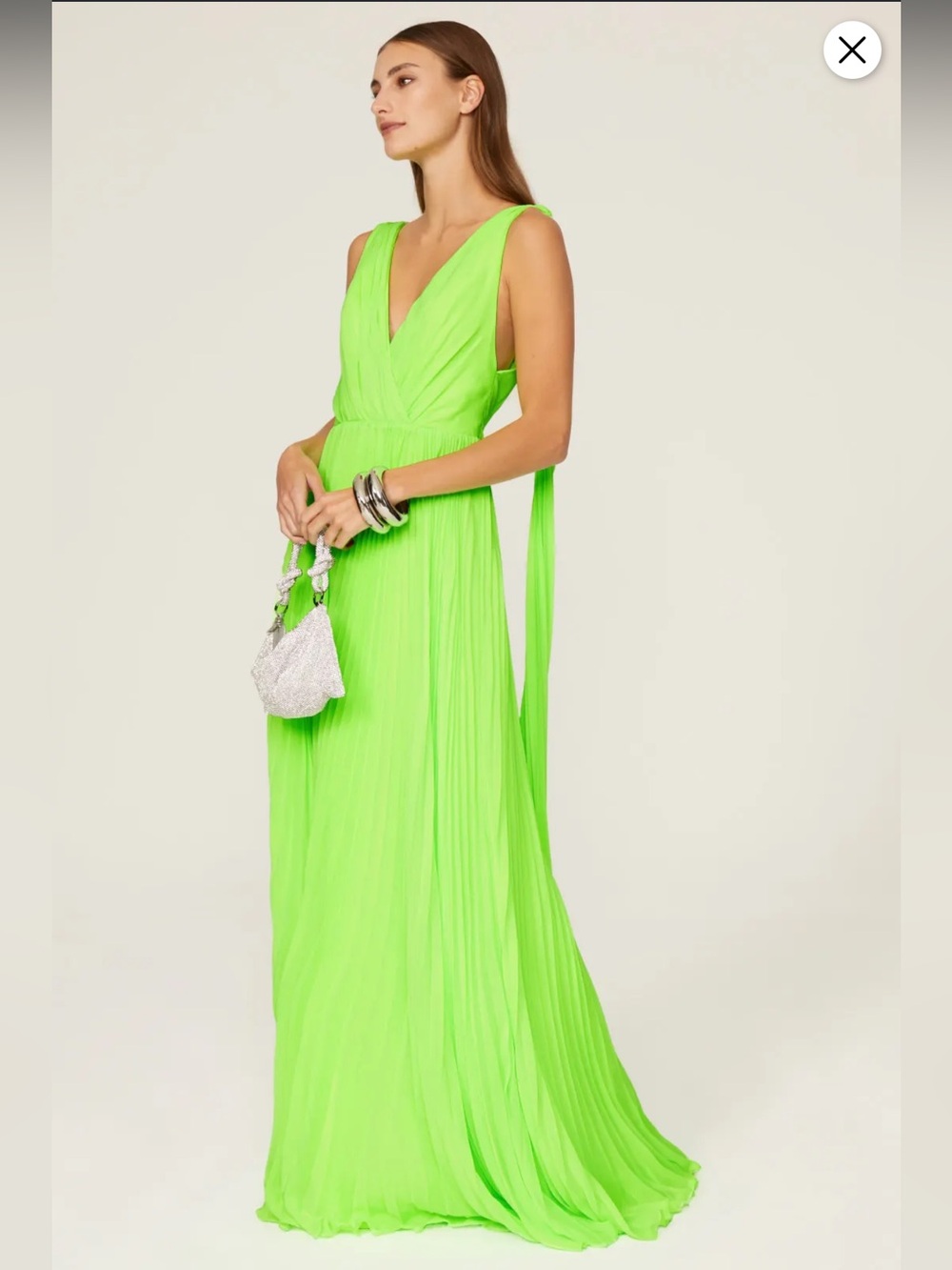 ML Monique Lhuillier Electric Neon Green Pleated Gown Maxi Dress New With Tags 8 - Picture 15 of 15